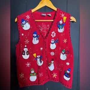 Vintage 90s sweater vest Christmas snowmen small